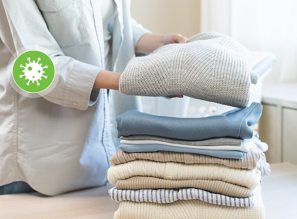 Opgevouwen wasgoed geschikt voor hygiënische wasbeurt