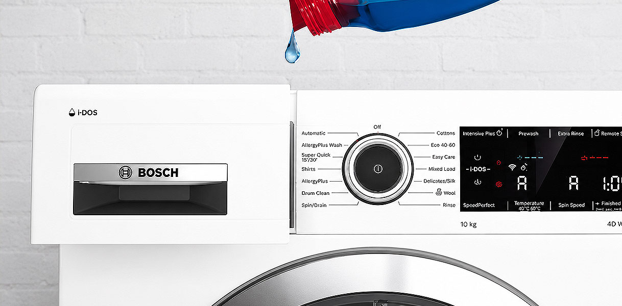 i-DOS van Bosch dat automatisch de perfecte hoeveelheid wasmiddel en wasverzachter doseert