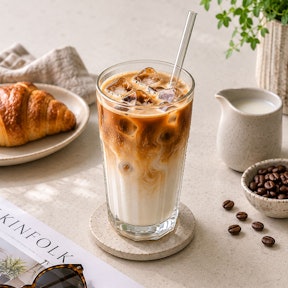 Iced latte met espresso, koude melk en ijsblokjes
