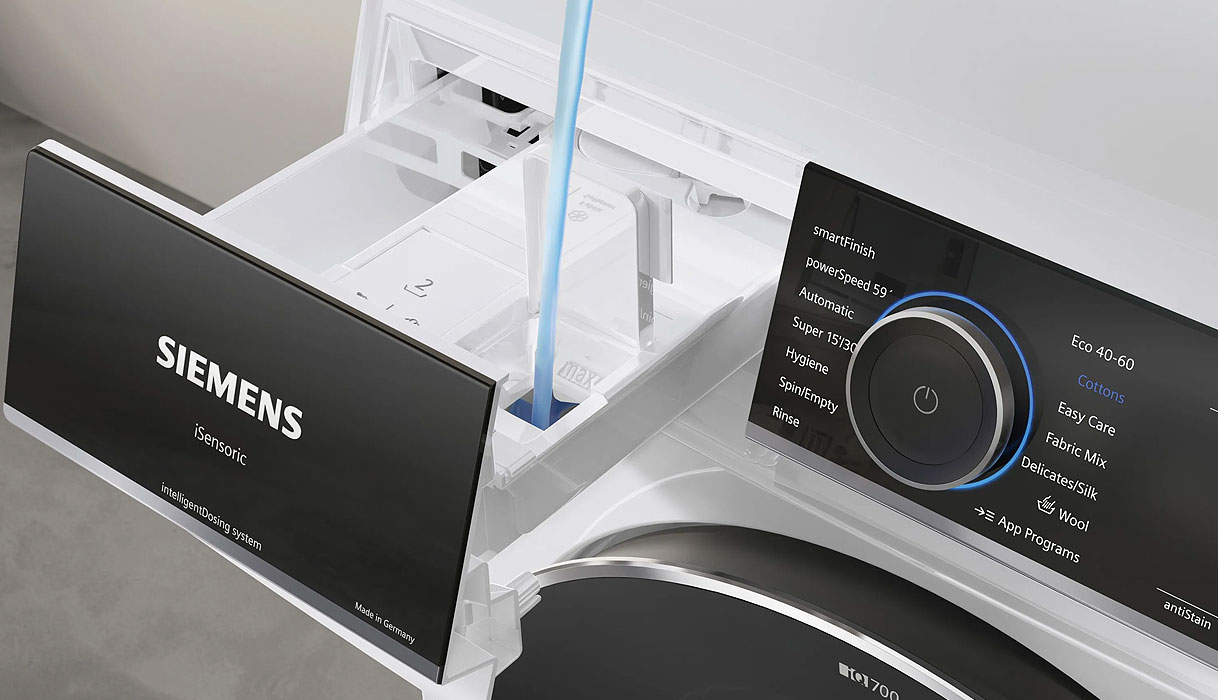 Siemens iDos instellen met wasmiddelreservoir vullen en bedieningspaneel