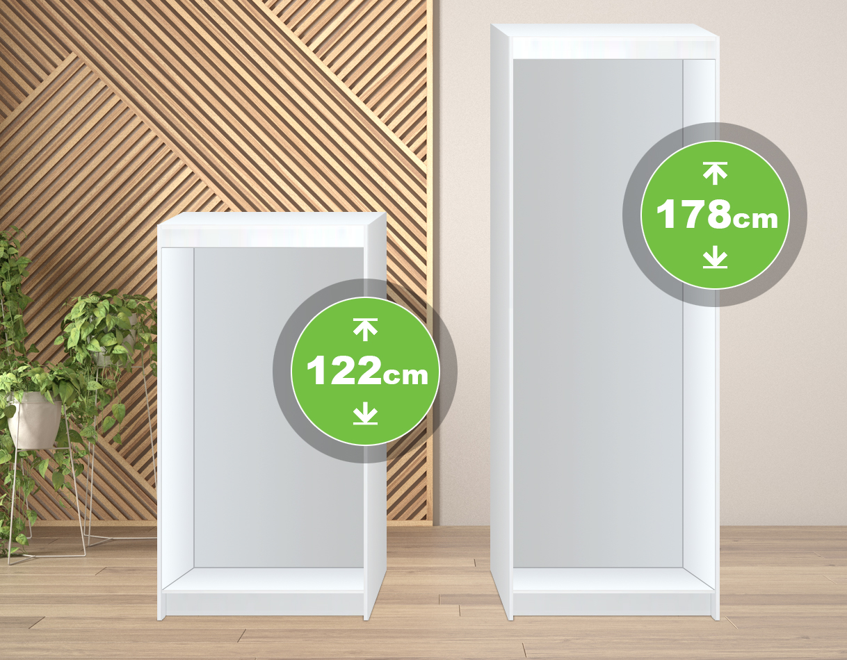 Twee IKEA METOD inbouwkoelkastkasten naast elkaar met nismaten van 122 en 178 centimeter, geschikt voor deur-op-deur montage.