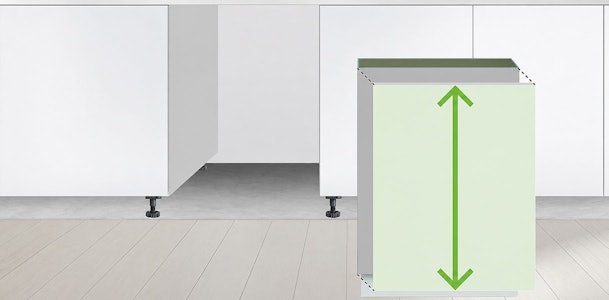 Nishoogte opmeten voor een inbouwvaatwasser die past in de keukenkast