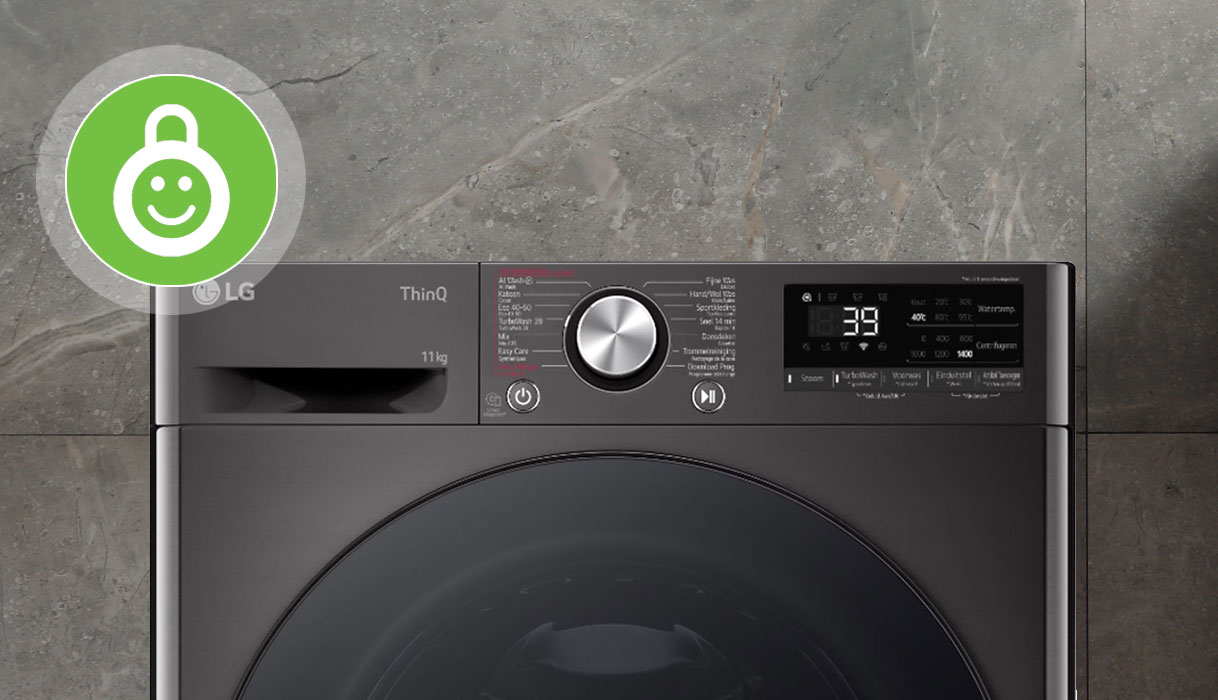 LG ThinQ wasmachine met kinderslot icoon