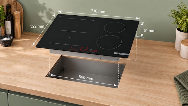 Bosch inductiekookplaat van 70 cm boven een bestaande nis van 56 cm in het werkblad