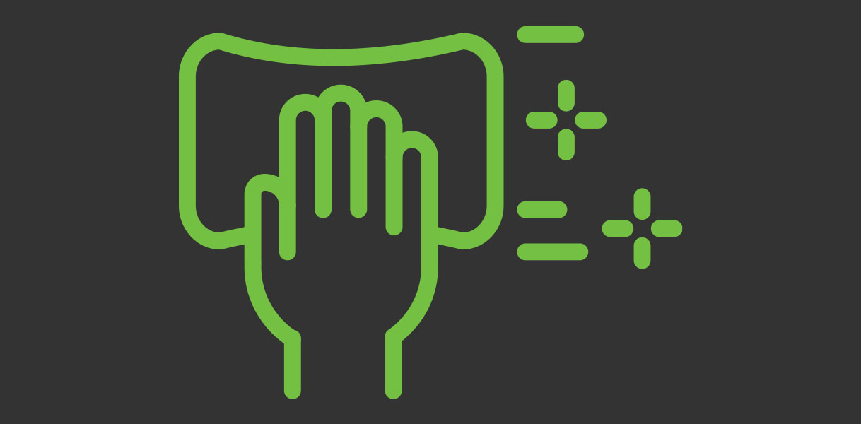 Icoon van een hand met doek als symbool voor het schoonmaakgemak van inductie