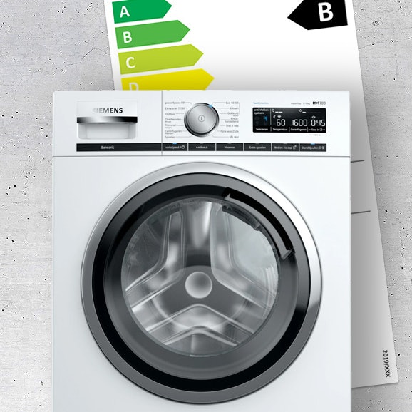 Toon informatie over het energielabel voor een wasmachine