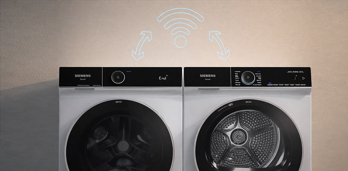 Siemens wasmachine en droger communiceren draadloos via intelligentDry technologie voor automatische programmaselectie