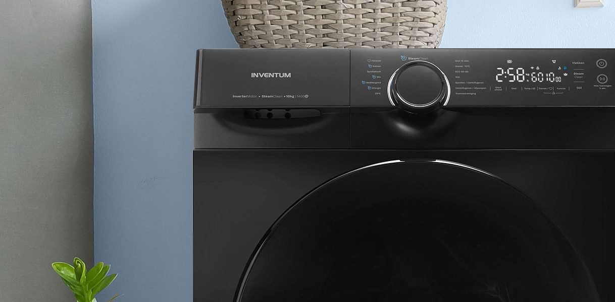 Inventum wasmachine in antraciet met stoomfunctie, stil-functie en 14 wasprogramma's.