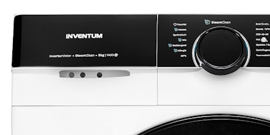 Frontpaneel van een Inventum wasmachine met programmaknop en bedieningspaneel