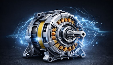 Borstelloze invertermotor met koperen wikkelingen die de stille en duurzame aandrijving van Inventum wasmachines toont