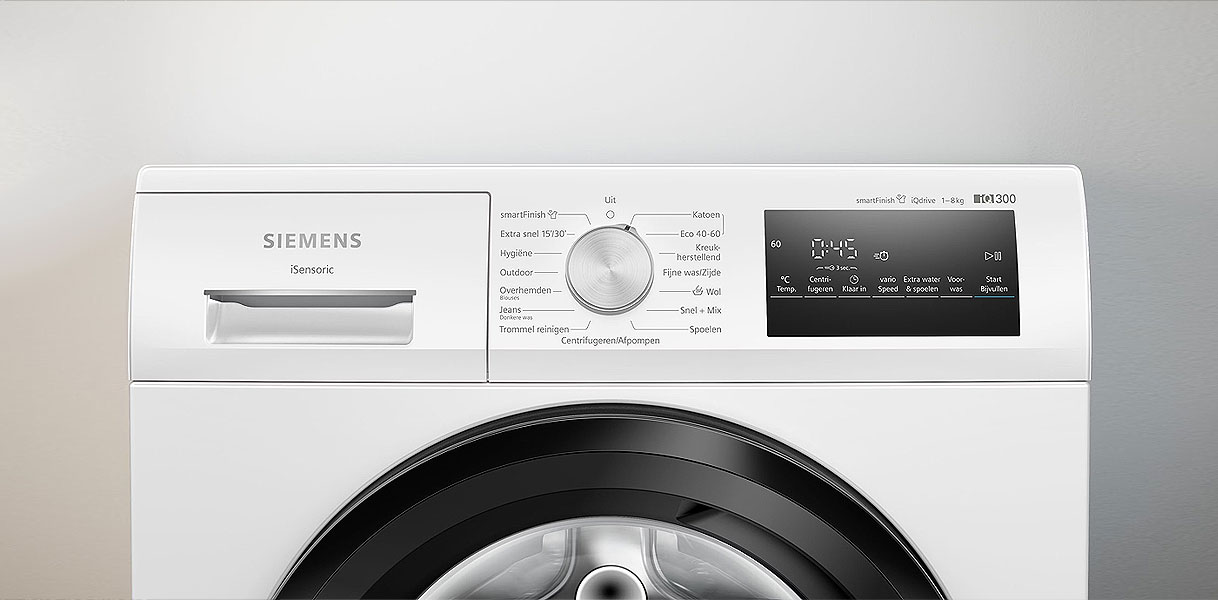 Siemens iQ300 droger bedieningspaneel met autoDry sensoren en iSensoric technologie voor 8 kg