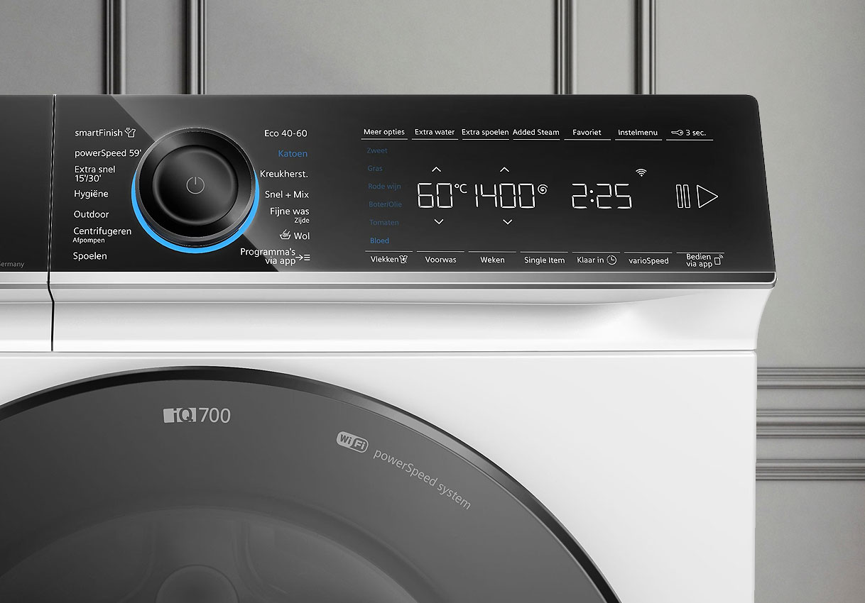 Siemens iQ700 wasmachine met smartFinish, i-Dos automatische dosering en Home Connect wifi-bediening