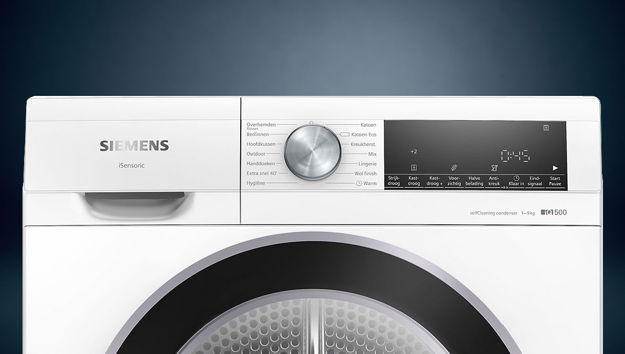Siemens iSensoric droger met bedieningspaneel en droogprogramma's