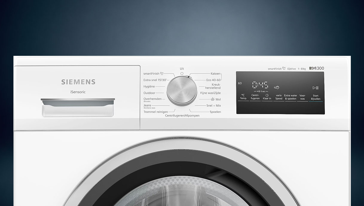 Siemens iSensoric wasmachine met bedieningspaneel en wasprogramma's