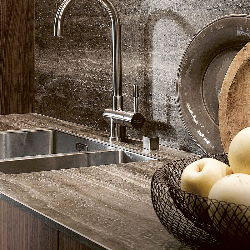 Keramisch keukenblad met steenstructuur