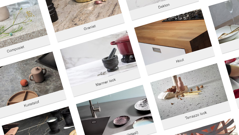 Toon alle keukenblad materialen.