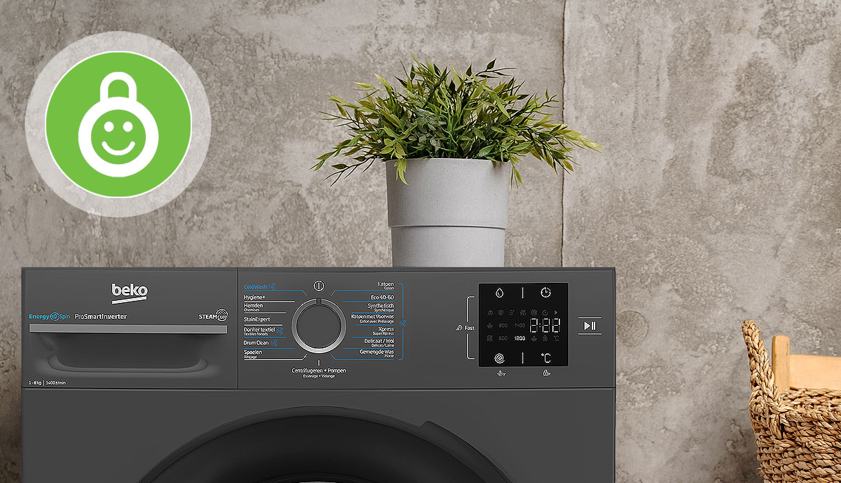 Beko wasmachine met kinderslot icoon