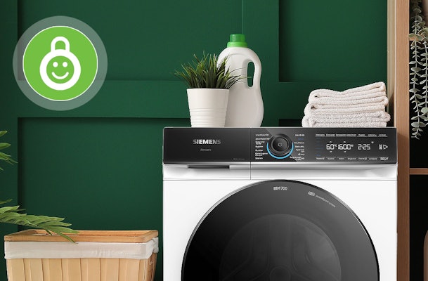 Siemens iQ700 wasmachine met kinderslot icoon