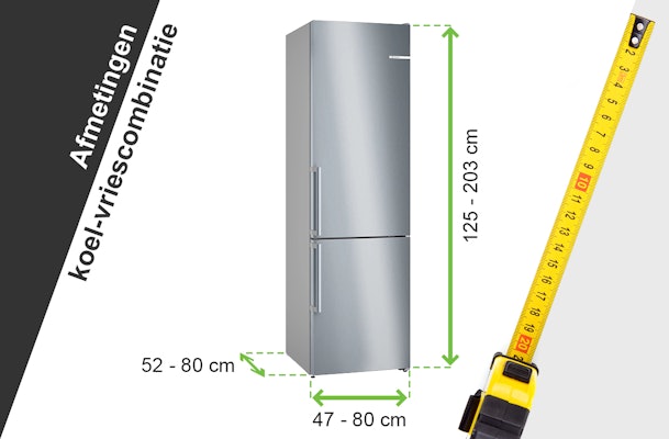 Afmetingen koel-vriescombinatie.