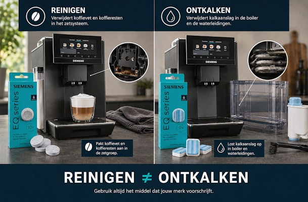 Verschil tussen reinigingstabletten en ontkalkingstabletten voor een koffiemachine