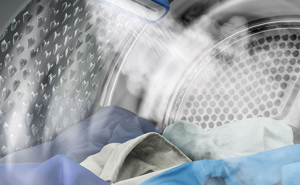 Een wasmachine met stoom vermindert kreukels.