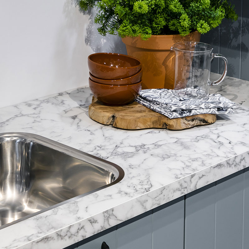 Kunststof keukenblad in marmerlook