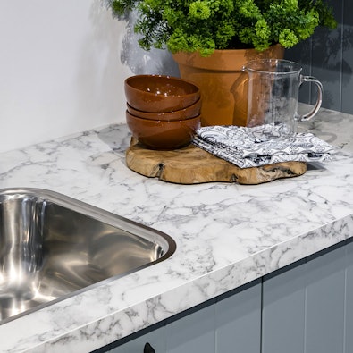 Kunststof keukenblad in marmerlook