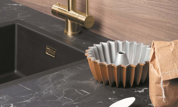 Kunststof TopLaminaat keukenblad met marmer design.