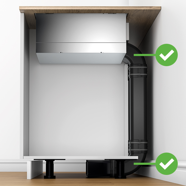 Recirculatie afvoer met 2 LARGE bochten.