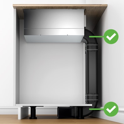 Recirculatie afvoer met 2 LARGE bochten.