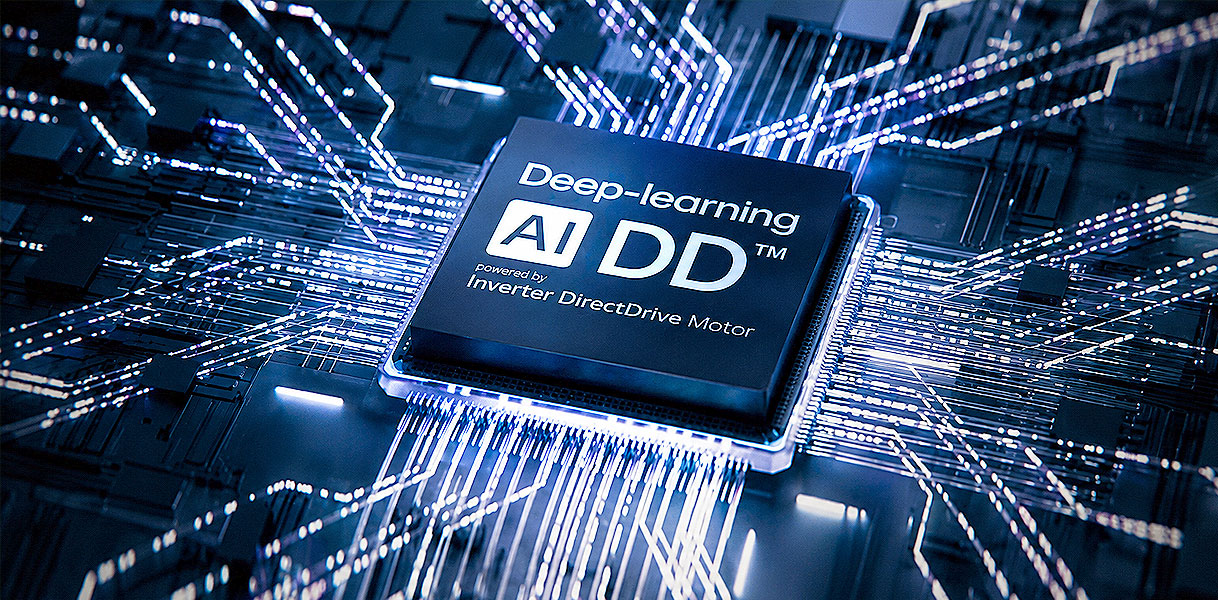 AI DD-motor van LG die het wasgoed herkent en de trommelbewegingen aanpast aan de stof
