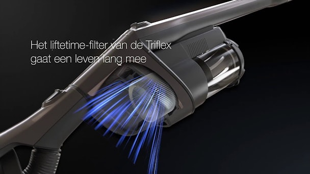 Het Lifetime filter van de Miele Triflex HX 1 gaat een leven lang mee.