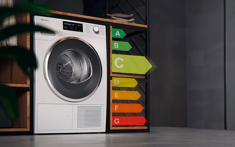 Miele warmtepompdroger met energielabel B voor maximale energiebesparing door warmtehergebruik