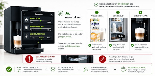 Infographic over melkschuim instellen op een volautomaat met drie tips voor beter schuim