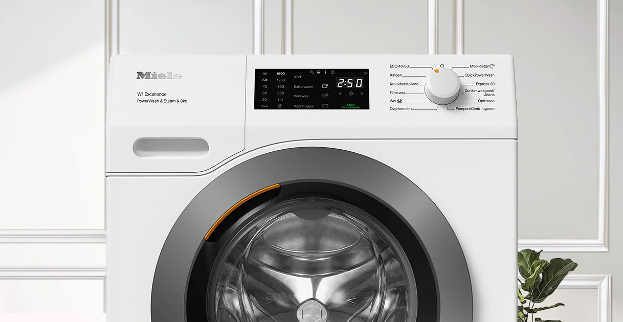 Miele 8 kg wasmachine met bedieningspaneel en QuickPowerWash programma