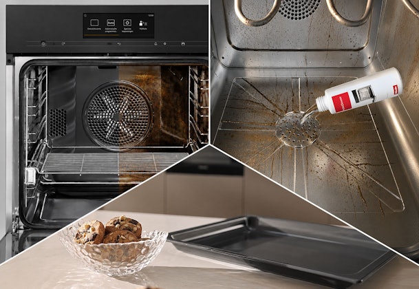 Drieluik met pyrolyse, hydrolyse en PerfectClean als reinigingsmethodes van de Miele oven