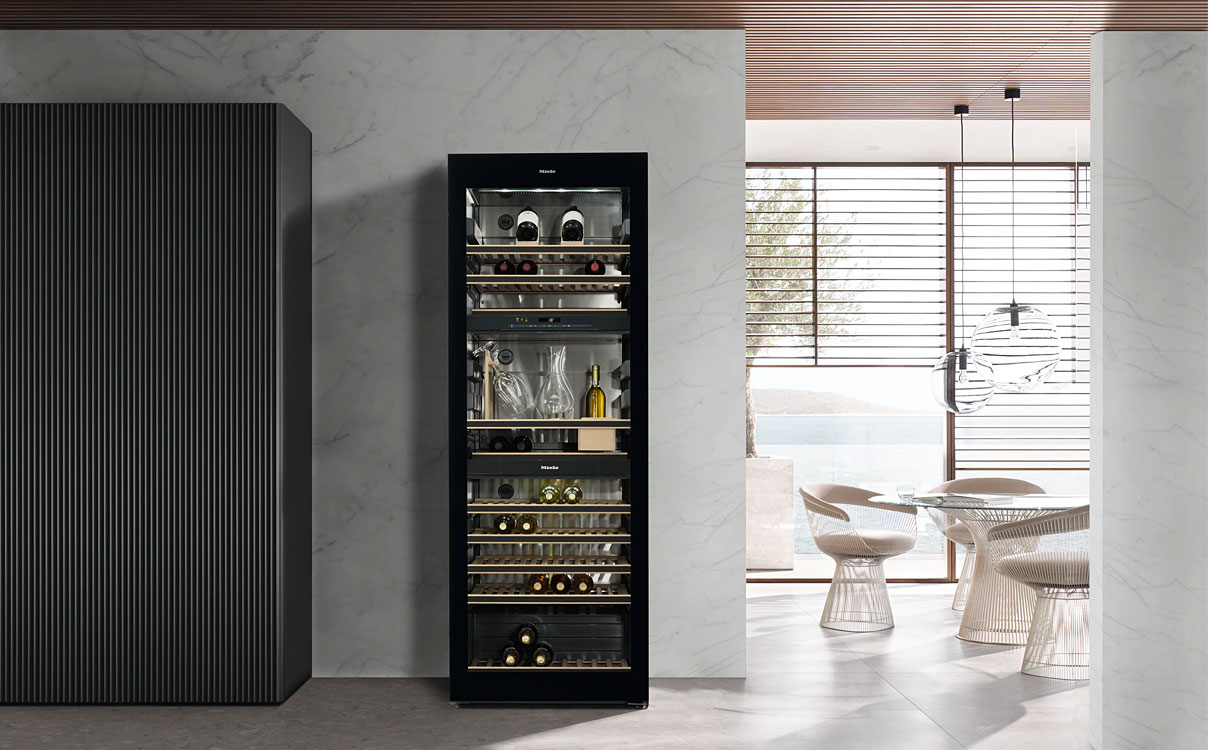 Vrijstaande Miele wijnklimaatkast met LED-verlichting en optimale wijnbewaring
