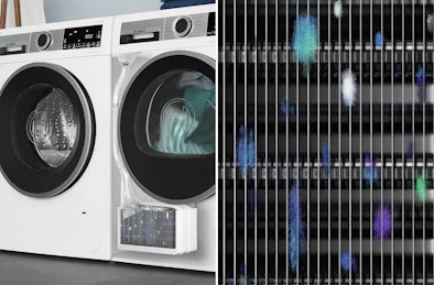 Warmtepompdroger met zelfreinigende condensor die automatisch pluizen en stof wegspoelt