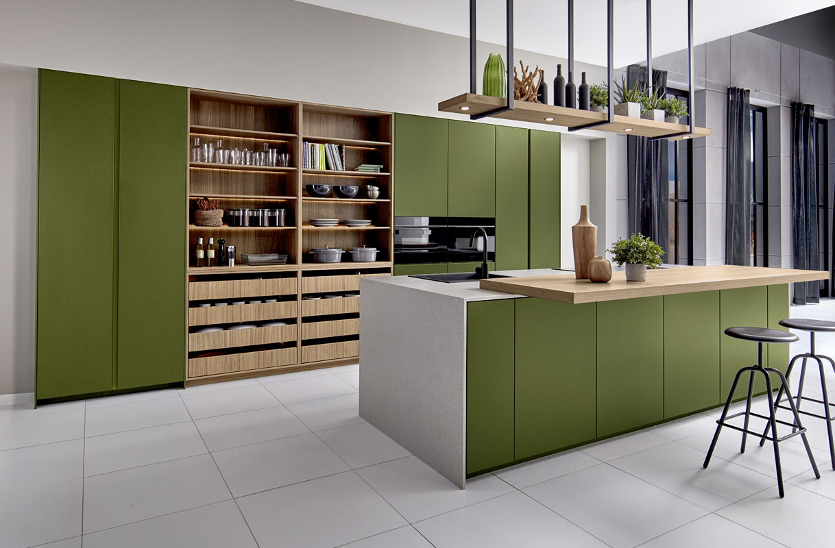Greeploze moderne mat groene keuken