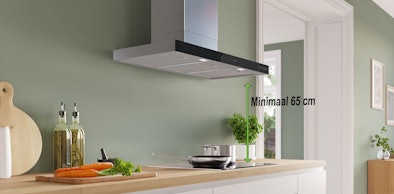 Wandschouw afzuigkap op minimaal 65 cm veilige montagehoogte boven kookplaat