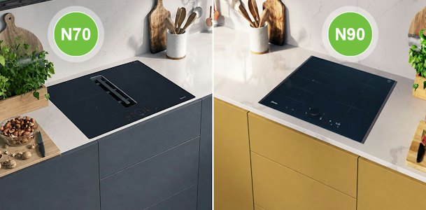 NEFF inductiekookplaat uit de N 70 serie naast een model uit de N 90 serie