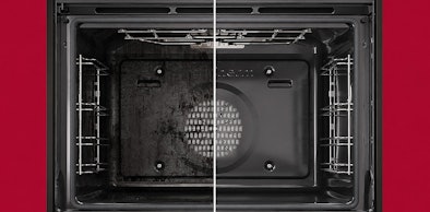 Ovenruimte van NEFF oven voor en na reiniging met het pyrolyse programma