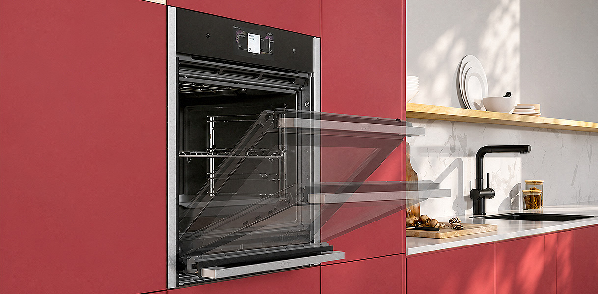 NEFF oven waarvan de deur in twee bewegingen volledig onder de ovenruimte schuift