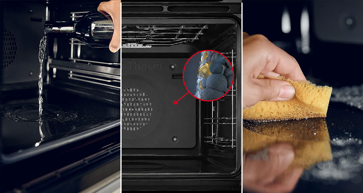 Drieluik met water bijvullen, ovenruimte schoonmaken en katalytische wand van de NEFF stoomoven