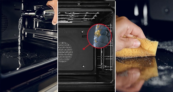 Drieluik met water bijvullen, ovenruimte schoonmaken en katalytische wand van de NEFF stoomoven