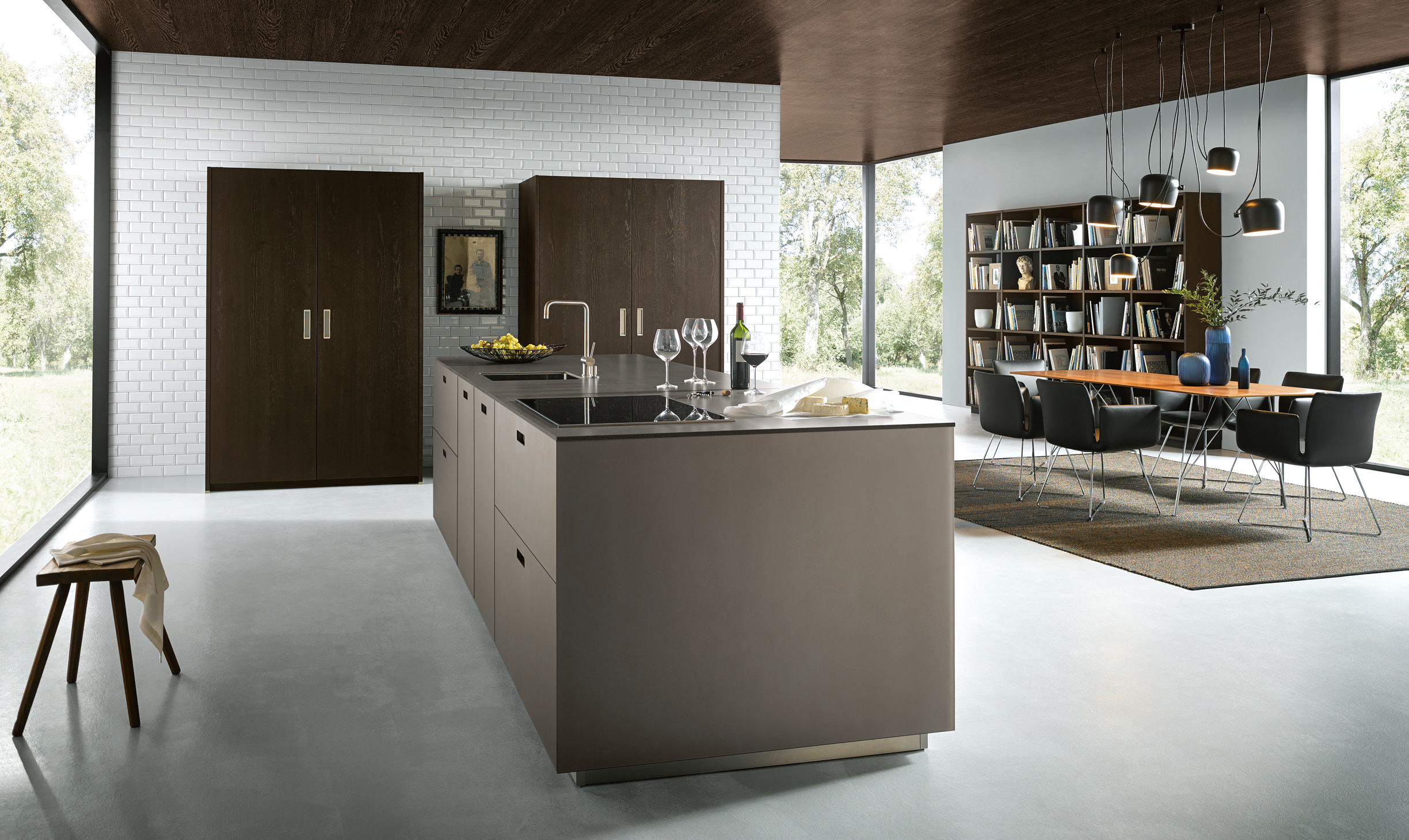 NX902 | NX620 - Glas mat platina metallic / Eiken tabak knoestig, geborsteld