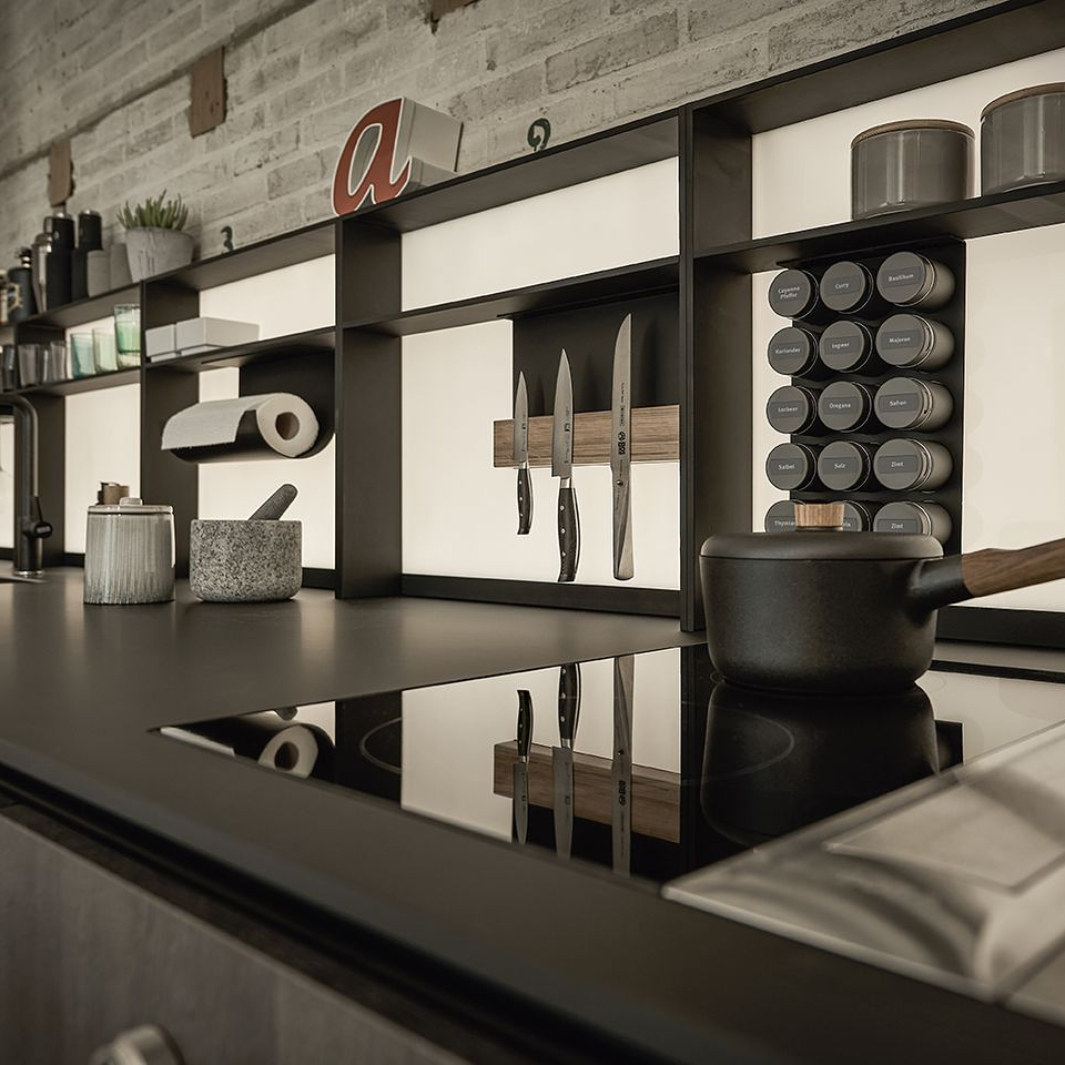 Het next125 frame opbergsysteem combineert flexibele opberging, optimale ergonomie en mooie verlichting.