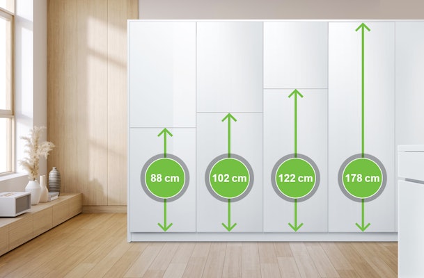 Overzicht van verschillende nishoogtes voor Beko inbouwkoelkasten
