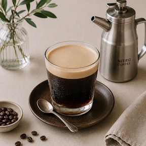 Nitro coffee met donkere cold brew en romige schuimlaag