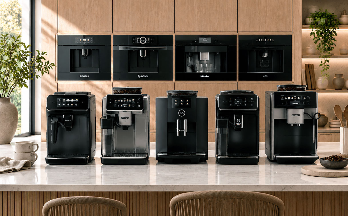 Inbouw- en vrijstaande koffiemachines van Siemens, Bosch, Miele, AEG, Philips, De'Longhi, Jura en Saeco